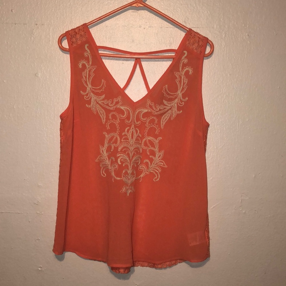 Miss Me Embroidered Orange Tank